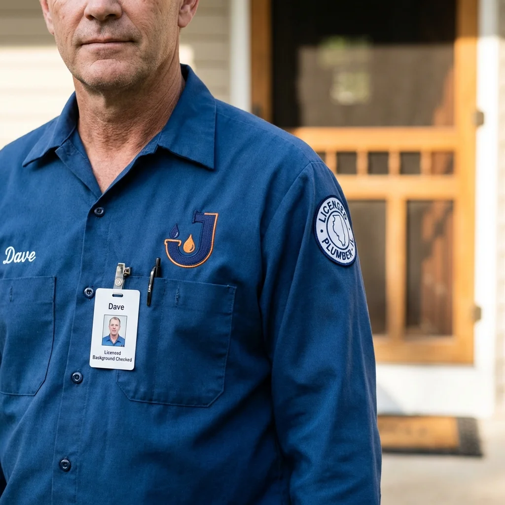 Licensed plumber showing ID badge in Highland Park, IL